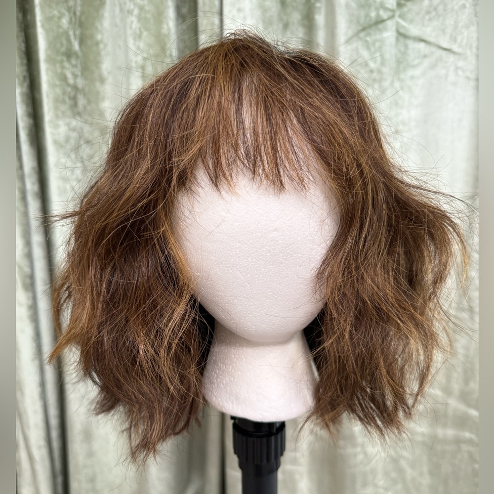 Auburn brown wavy bob wig with bangs. Rene of Paris Nyx in Marble Brown-R